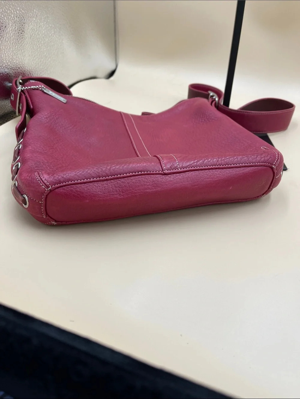 Coach Cherry Red Pebbled Leather Shoulder Bag